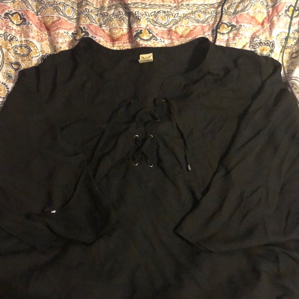 Black lace up blouse